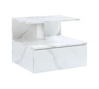 [en.casa] Mesita de Noche Flotante Amberg Estantería de Pared con Cajón para Recibidor Dormitorio aglomerado máx. 5kg / Estante 40 x 35 x 31 cm Efecto Mármol Blanco
