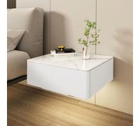Mesita de Noche Flotante con cajones, de Madera Maciza, for Montar en la Pared, con Estante Flotante y Mini Armario de Almacenamiento.(White,19in)