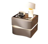 Mesita De Noche Flotante con Estación De Carga, Mesita De Noche Inteligente LED, Ajuste De Iluminación De 3 Colores, Encimera De Vidrio Templado, Mesa Auxiliar De 2 Cajones(D,40cm)