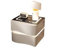 Mesita de noche flotante con estación de carga, mesita de noche inteligente LED, iluminación ajustable, parte superior de vidrio templado, 2 cajones para dormitorio u oficina