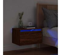 Mesita de Noche Flotante con Luz LED, Material Madera Contrachapada, Diseño Moderno con Iluminación RGB, Mesitas de Noche, Mesa Auxiliar Sofá, para Dormitorio o Salón, Color Roble Marrón, 50x36x30 cm