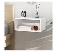 Mesita de noche flotante hecha a mano de madera montada en la pared, color blanco, 18 x 10 x 7.5 pulgadas, diseño minimalista moderno para almacenamiento y nización de dormitorio