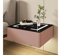 Mesita De Noche Flotante Led De Pared con Estación De Carga Inalámbrica, Luces Led Y 1 Cajón De Almacenamiento, Moderna Mesa Auxiliar Rosa para Dormitorio O Sala De