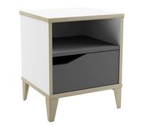Mesita de Noche Genius habitación Dormitorio Juvenil Infantil 1 cajón Color Blanco y Gris Muebles 44x37x33 cm