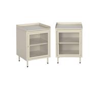 Mesita de noche industrial de metal con 1 puerta de rejilla, set de 2 crema - 40x35x58 cm