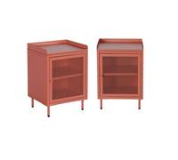 Mesita de noche industrial de metal con 1 puerta de rejilla, set de 2 terracota - 40x35x58 cm