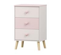 [en.casa] Mesita de Noche Infantil Sandnes Cajonera Mesa Auxiliar para Niños con 3 Cajones Pomo en Forma de Corazón para Habitación Infantil Sala de Juegos MDF/Pino 62 x 38 x 30 cm - Blanco/Rosa