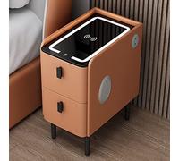 Mesita de noche inteligente con almacenamiento y luz LED, mesita de noche compacta para dormitorio con puerto de carga, elegante mueble moderno blanco estrecho