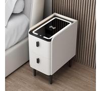 Mesita de noche inteligente con altavoz Bluetooth 2 Ders, diseño multifuncional de madera maciza, 25 cm de ancho, color blanco, perfecta para decoración de dormitorio y estadística de carga.