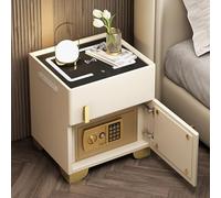 Mesita de Noche Inteligente con Caja Fuerte Oculta, estación de Carga y Puertos USB/Tipo C, Luces LED de 3 Colores con Brillo Ajustable, mesita de Noche con Cubierta de Vidrio Templado, para Sala de