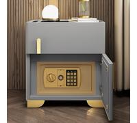 Mesita de noche inteligente con caja fuerte oculta, estadística de carga LED, puertos USB/pe-C, brillo ajustable, parte superior templada, gris claro, 40 x 40 x 50 cm, mesita de noche moderna