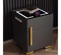 Mesita de noche inteligente con caja fuerte y carga en la encimera, mesita de noche para dormitorio con puertos USB, mesa auxiliar de cama con luz LED de 3 colores, tapa de vidrio templado (