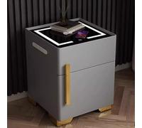 Mesita de noche inteligente con caja fuerte y carga en la encimera, mesita de noche para dormitorio con puertos USB, mesa auxiliar de cama con luz LED de 3 colores, tapa de vidrio templado (