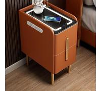 Mesita de noche inteligente con cajón, moderna luz LED, mesa auxiliar estrecha de madera, mesitas de noche sólidas de PU, mueble de noche, mesa de noche para dormitorio (naranja, 40 cm/15,7")