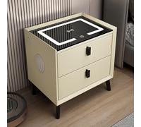 Mesita de noche inteligente con carga inalámbrica, 2 puertos USB, luces LED y altavoz Bluetooth, mesa auxiliar beige con cajones de almacenamiento para dormitorio y sala de estar