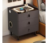 Mesita de Noche Inteligente con Carga Inalámbrica, 3 Cajones y Audio | Cerradura de Huella, Luz LED de 3 Colores, Puerto USB, Mueble PU Resistente a Arañazos para Dormitorio(Black,35cm/14in)