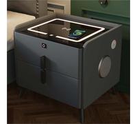 Mesita de noche inteligente con carga inalámbrica, altavoz Bluetooth y bloqueo de huellas dactilares, mesita de noche LED con puertos USB y 2 cajones para una configuración moderna de dormitorio