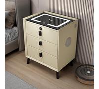 Mesita de noche inteligente con carga inalámbrica, altavoz Bluetooth y bloqueo de huellas dactilares, moderna mesita de noche de 3 cajones para organización y comodidad del dormitorio