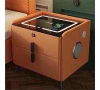 Mesita de noche inteligente con carga inalámbrica, altavoz Bluetooth y bloqueo de huellas dactilares, mesita de noche LED con puertos USB y 2 cajones para una configuración moderna de dormitorio