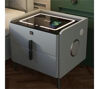 Mesita de noche inteligente con carga inalámbrica, altavoz Bluetooth y bloqueo de huellas dactilares, mesita de noche LED con puertos USB y 2 cajones para una configuración moderna de dormitorio
