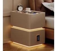 Mesita de noche inteligente con carga inalámbrica de teléfono, luz LED, 2 cajones, mesita de noche moderna para dormitorio y sala de estar, piel