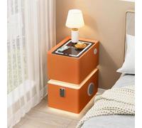 Mesita de Noche Inteligente con Carga Inalámbrica, Mesa Lateral Estrecha | Cerradura Contraseña, Sensor Movimiento, Luz Táctil 3 Tonos, Puertos USB, Mesa Auxiliar Dormitorio(Orange,25cm/10in)