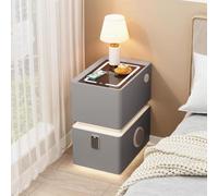 Mesita de Noche Inteligente con Carga Inalámbrica, Mesa Lateral Estrecha | Cerradura Contraseña, Sensor Movimiento, Luz Táctil 3 Tonos, Puertos USB, Mesa Auxiliar Dormitorio(Gray,35cm/14in)