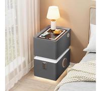 Mesita de Noche Inteligente con Carga Inalámbrica, Mesa Lateral Estrecha | Cerradura Contraseña, Sensor Movimiento, Luz Táctil 3 Tonos, Puertos USB, Mesa Auxiliar Dormitorio(Black,30cm/12in)