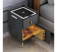 Mesita de noche inteligente con carga inalámbrica y estación de carga USB, inteligente con caja fuerte, luces LED, organizador inteligente de alto brillo para dormitorio, sala de estar, oficina (Colo