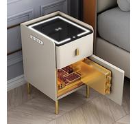 Mesita de noche inteligente con carga inalámbrica y estación de carga USB, inteligente con caja fuerte, luces LED, organizador inteligente de alto brillo para dormitorio, sala de estar, oficina (Colo