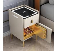 Mesita de noche inteligente con carga inalámbrica y USB, luces LED, caja fuerte, organizador de alto brillo para dormitorio, sala de estar, oficina