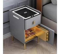 Mesita de noche inteligente con carga inalámbrica y USB, luces LED, caja fuerte, organizador de alto brillo para dormitorio, sala de estar, oficina