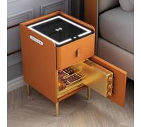 Mesita de noche inteligente con carga inalámbrica y USB, luces LED, caja fuerte, organizador de alto brillo para dormitorio, sala de estar, oficina