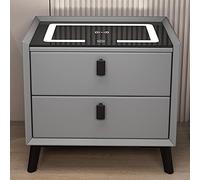 Mesita de noche inteligente con carga USB y Bluetooth regulable con cajón, color gris oscuro, 50 x 40 x 46 cm, mueble de dormitorio moderno con función de carga