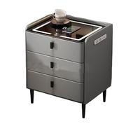 Mesita de noche inteligente con estación de carga, 3 cajones y luz LED, puerto USB, mesa auxiliar moderna para dormitorio y sala de estar, gris oscuro, 50 cm