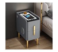 Mesita De Noche Inteligente con Estación De Carga Inalámbrica,Mesita De Noche con Altavoz BT,Mesa Auxiliar De Madera Maciza,con Luces Led Ajustables,Puerto USB,Cajones De Almacenamiento/Gris Claro/Sin