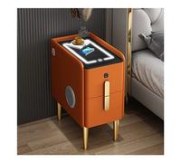 Mesita De Noche Inteligente con Estación De Carga Inalámbrica,Mesita De Noche con Altavoz BT,Mesa Auxiliar De Madera Maciza,con Luces Led Ajustables,Puerto USB,Cajones De Almacenamiento/Naranja/con