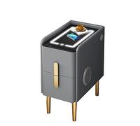Mesita De Noche Inteligente con Estación De Carga Inalámbrica,Mesita De Noche De Madera Maciza,Mesa Auxiliar,con Altavoz BT,Puerto USB,Luces Led Ajustables,Cajones De Almacenamiento/Gris Claro/30 * 40
