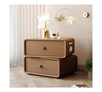 Mesita de noche inteligente con estación de carga, mesa auxiliar con cajón, mesita de noche moderna de madera maciza, giratoria superior de 360 °, con puerto USB y altavoz BT, para dormitorio/6.Café