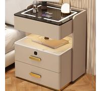 Mesita de noche inteligente con estación de carga, mesita de noche LED con bloqueo de huellas dactilares, mesa de noche con losas de roca con 3 cajones, mesa auxiliar para dormitorio