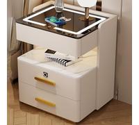 Mesita de noche inteligente con estación de carga, mesita de noche LED con bloqueo de huellas dactilares, mesa de noche con losas de roca con 3 cajones, mesa auxiliar para dormitorio