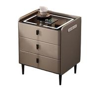 Mesita de noche inteligente con estación de carga y 3 cajones, luz LED ajustable y puerto USB, moderna mesita de noche para dormitorio y sala de estar, color caqui, 40 cm