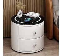 Mesita de noche inteligente con estación de carga y luces LED de 3 colores, mesita de noche, mesa auxiliar redonda con cajones de almacenamiento, mesa auxiliar para dormitorio, blanco, 3/blanco/2 Warm