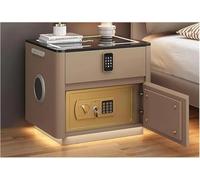 Mesita de noche inteligente con estadística de carga, caja fuerte oculta, luz LED, altavoz Bluetooth, piel de dormitorio para máxima comodidad