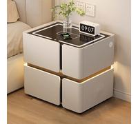 Mesita de noche inteligente con estadística de carga, luz LED y bordes ocultos para dormitorio, sala de estar y oficina, ahorra espacio, diseño moderno, piel multifuncional