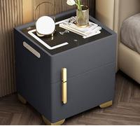 Mesita de noche inteligente con iluminación LED de brillo ajustable y seguro oculto, puertos USB y tipo C, parte superior de vidrio templado, mesita de noche moderna para dormitorios elegantes