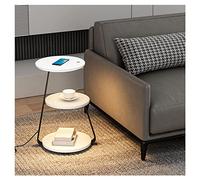 Mesita de noche inteligente con luces LED ajustables, carga inalámbrica y estante de almacenamiento abierto, moderna mesita de noche para dormitorio, elegante acabado de mármol, mesa auxiliar