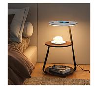 Mesita de noche inteligente con luces LED ajustables y carga inalámbrica, moderna mesita de noche con estante de almacenamiento abierto, mesa de centro plateada para dormitorio y sala de estar.