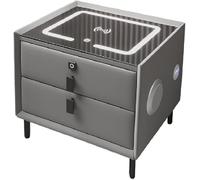 Mesita de Noche Inteligente con Luz de 3 Colores, Carga Inalámbrica, Bloqueo de Huellas Dactilares y Altavoz, Mesita de Noche Multifuncional de Madera Maciza con Puerto USB/Gris Claro/50 * 40 * 46Cm