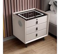 Mesita de Noche Inteligente con luz LED de Lujo con Carga inalámbrica Bloqueo de Huellas Dactilares Altavoz Bluetooth 3 cajones Nizer Gabinete de Almacenamiento